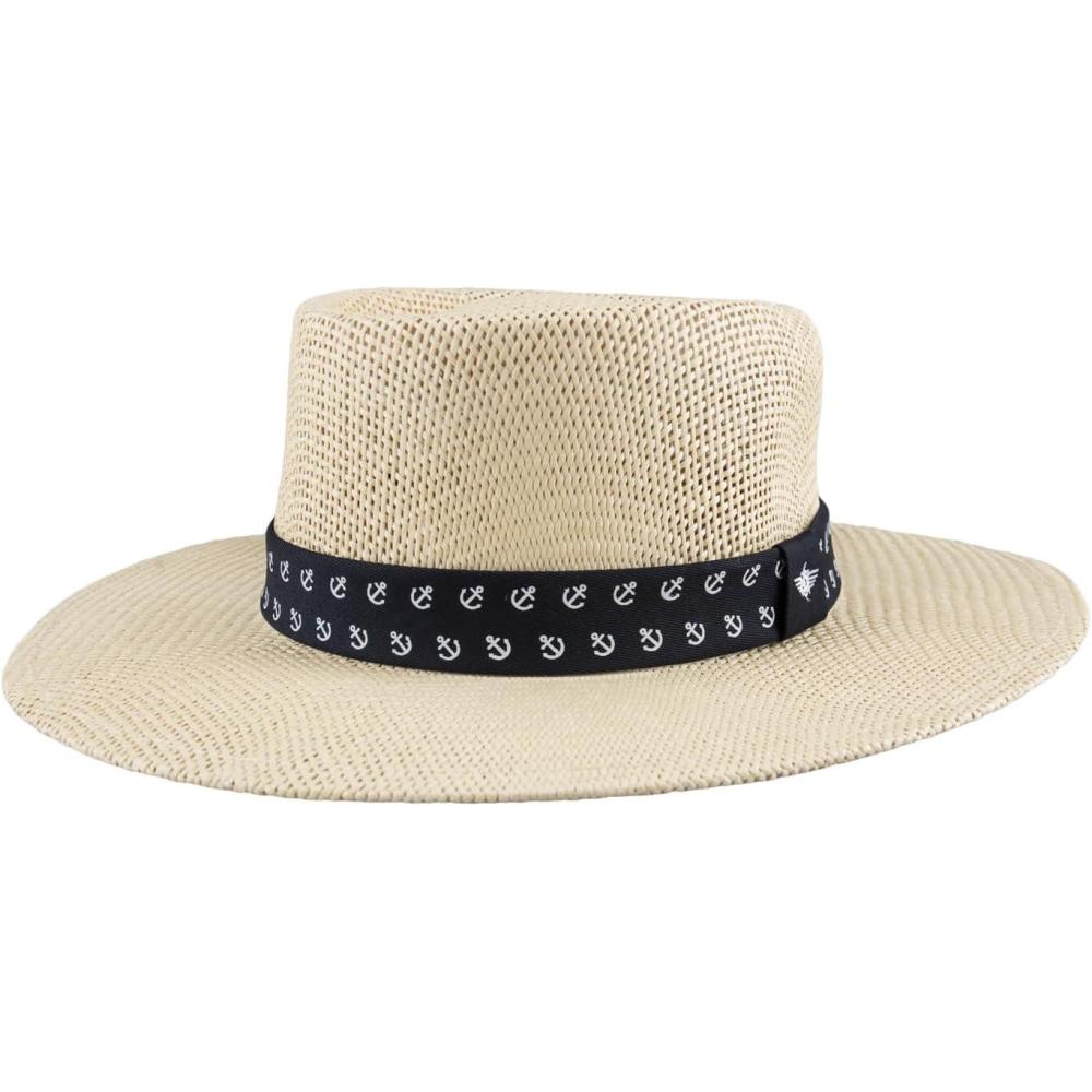 imageDockers Mens Straw Fedora and Panama HatTanNavy