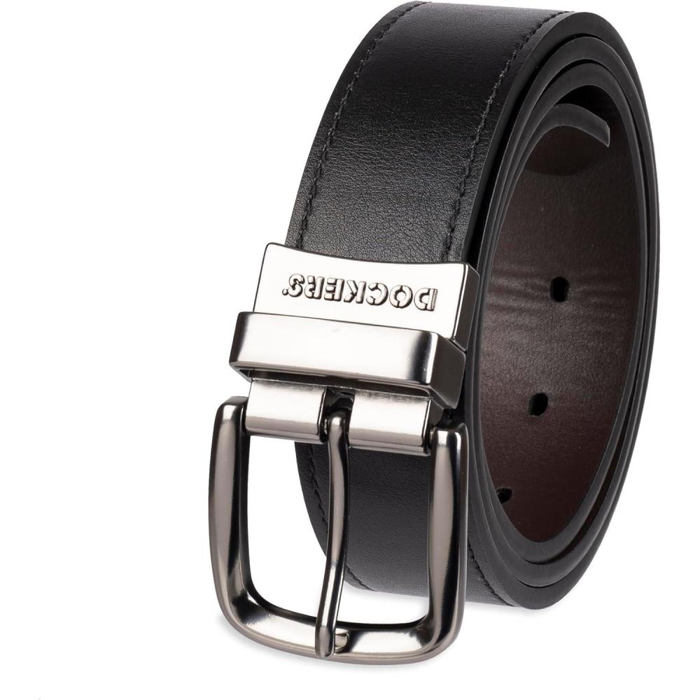 imageDOCKERS Mens Twoinone Reversible Rotative Buckle Everyday Casual Dress Belt Regular and Big ampamp Tall SizingBlackBrown Stitch