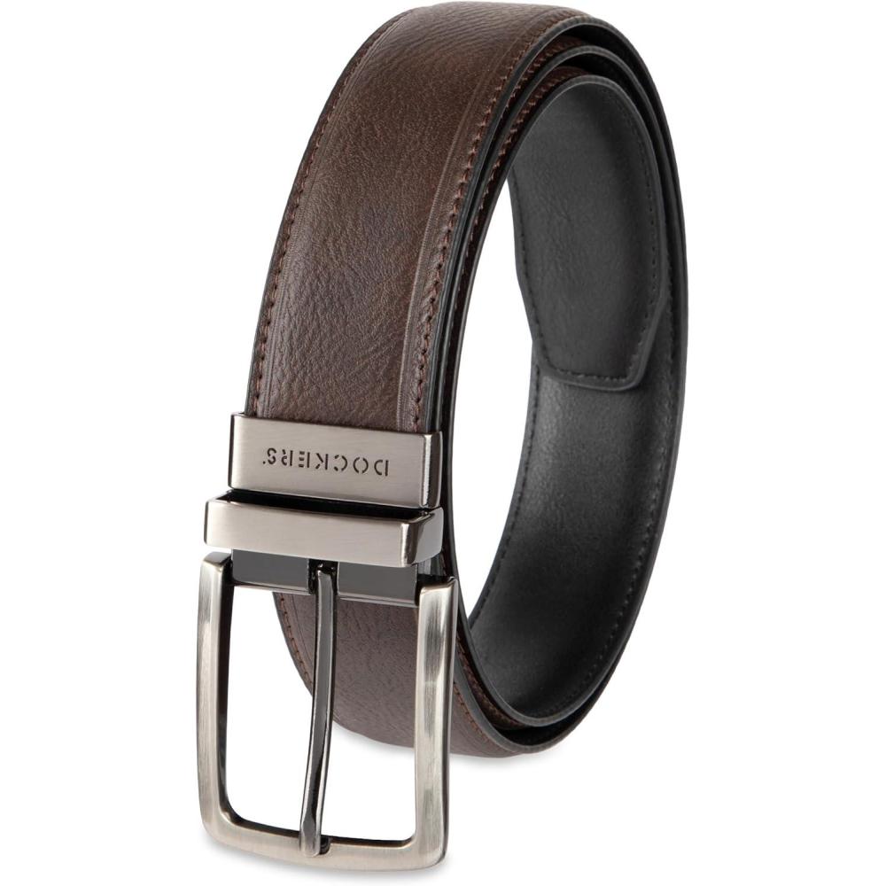 imageDOCKERS Mens Twoinone Reversible Rotative Buckle Everyday Casual Dress Belt Regular and Big ampamp Tall SizingTanBlack