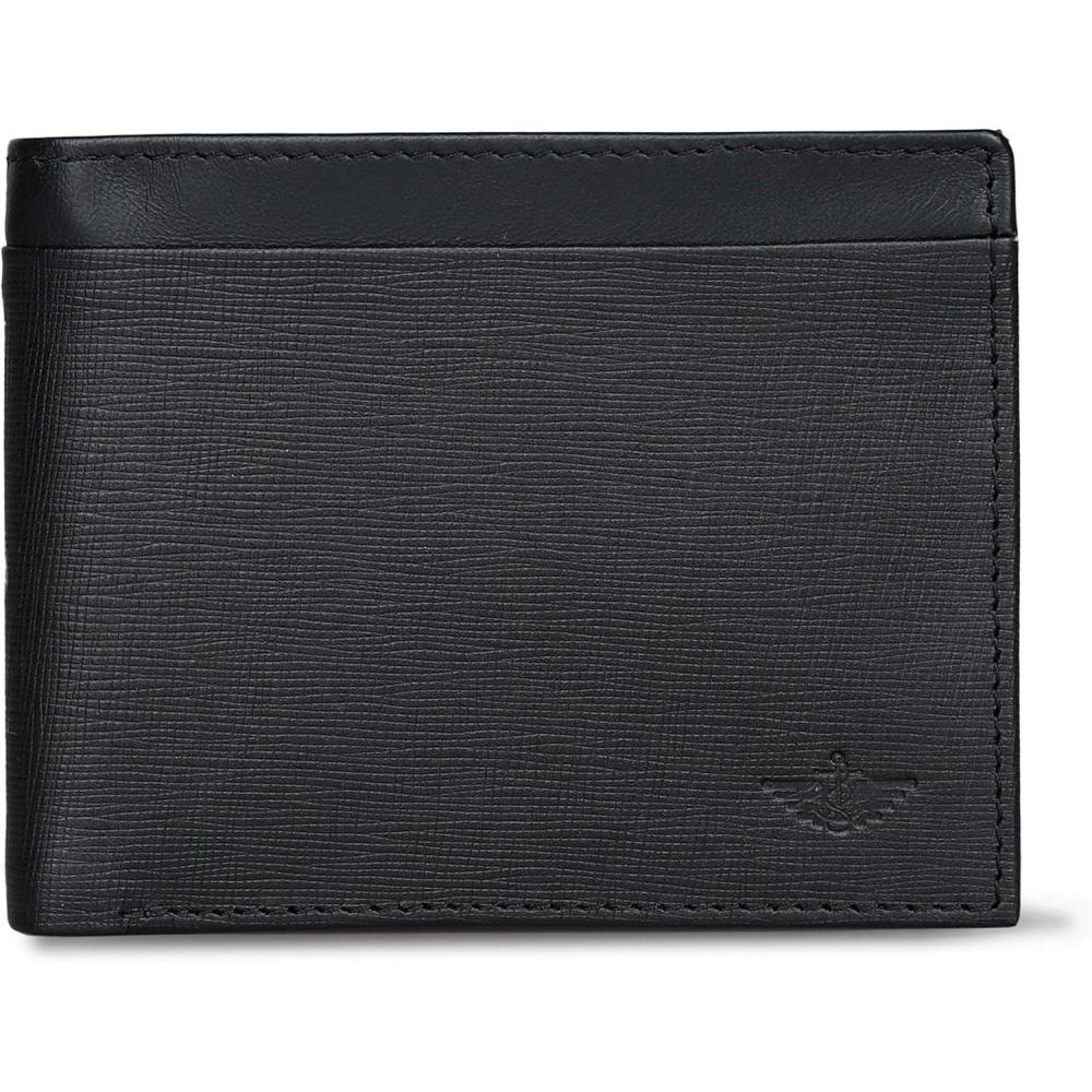 imageDockers Mens Bifold Leather WalletThin Slimfold Extra CapacityBlack Emboss Logo