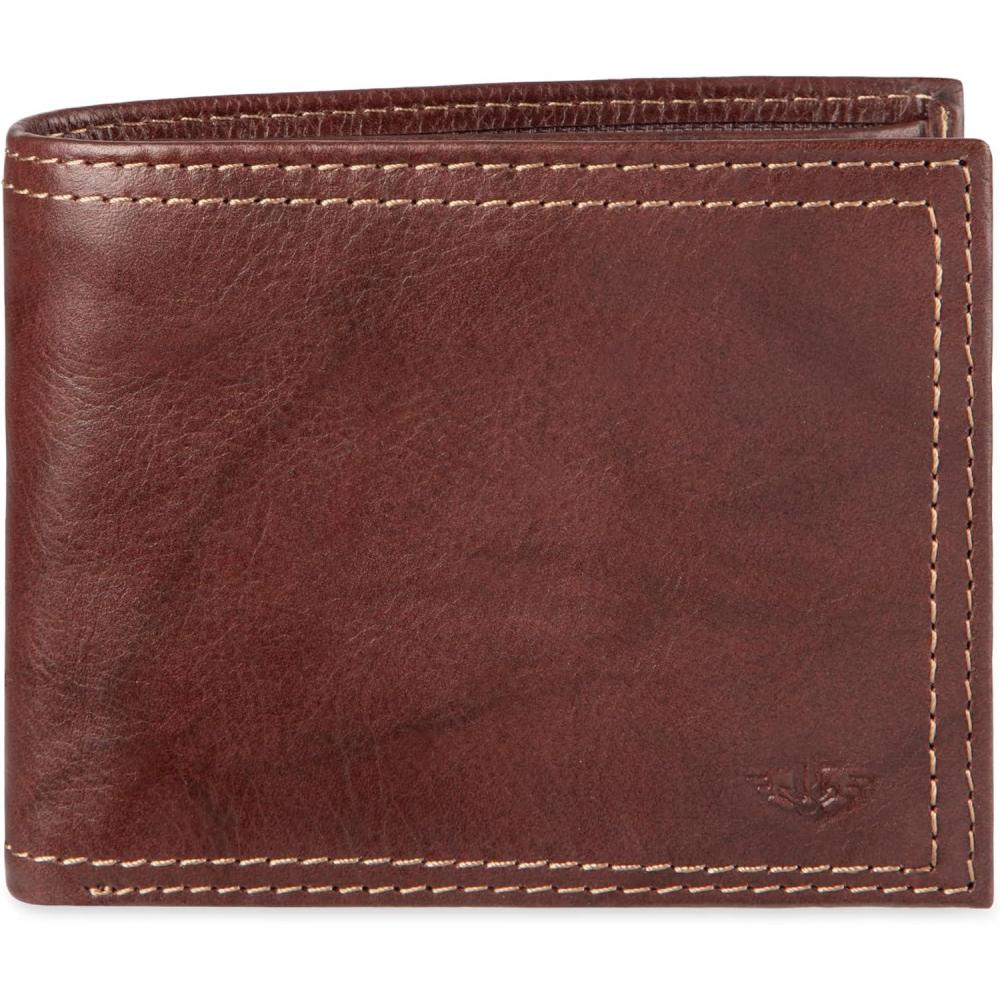 imageDockers Mens Bifold Leather WalletThin Slimfold Extra CapacityBrown