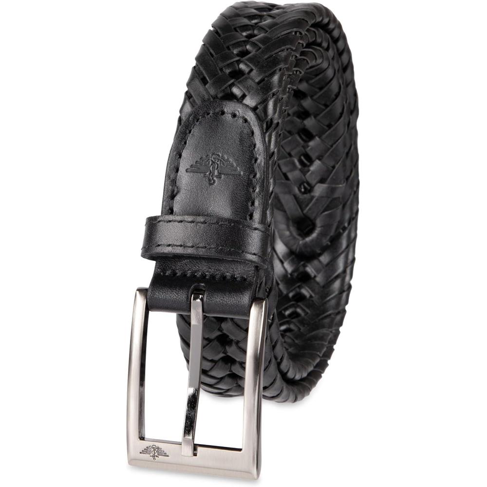 imageDockers Mens Leather Braided Fully Adjustable BeltBlack Silver Buckle