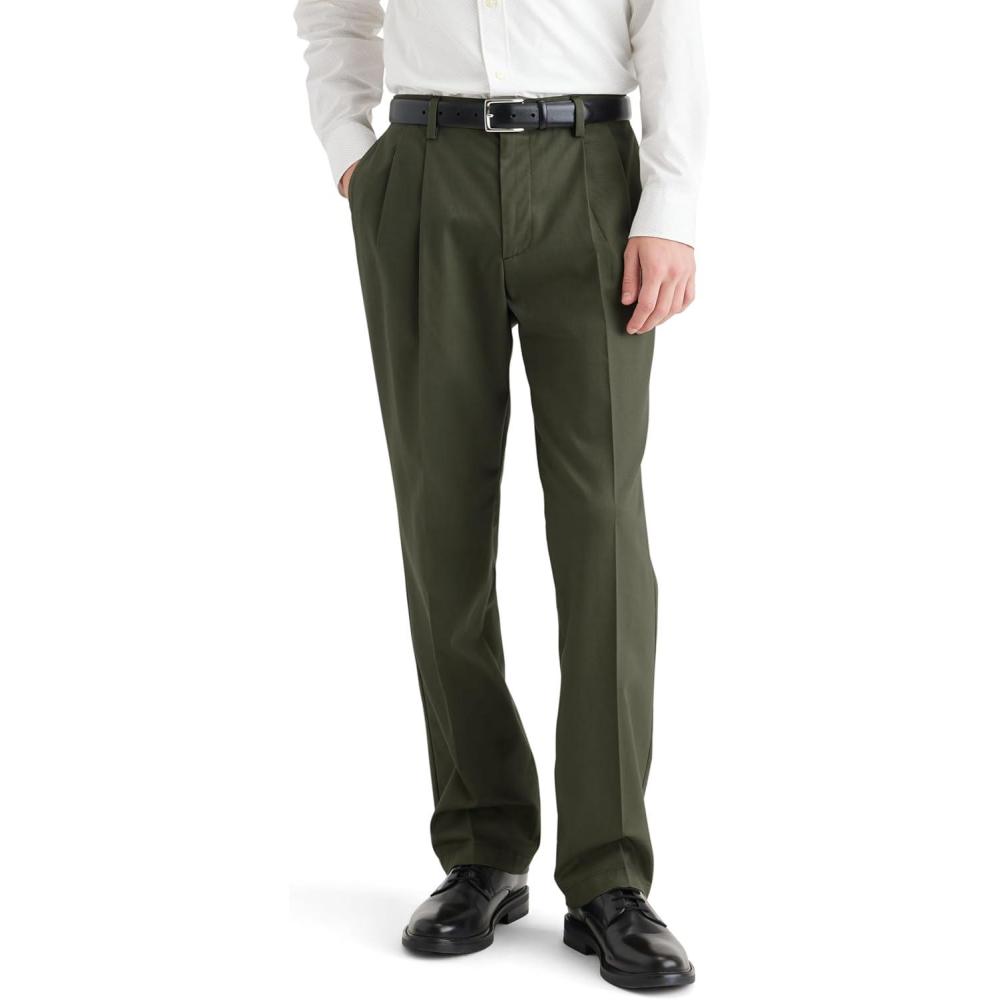 imageClassic Fit Signature Iron Free Khaki with Stain Defender Pants  Pleated Regular and Big ampamp TallArmy Green