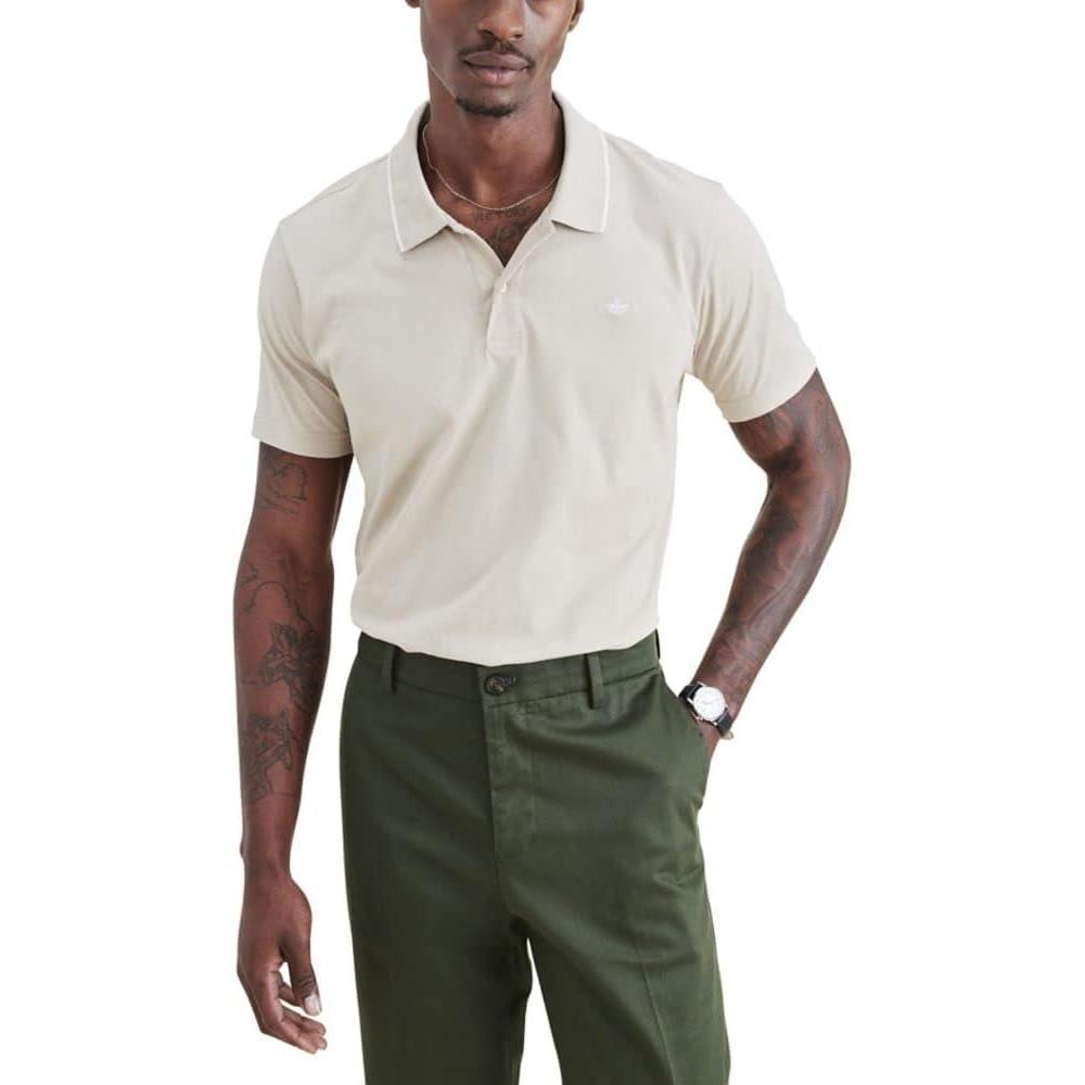 imageDOCKERS Mens Short Sleeve Perfect Performance Polo Regular and Big ampamp TallSahara Khaki