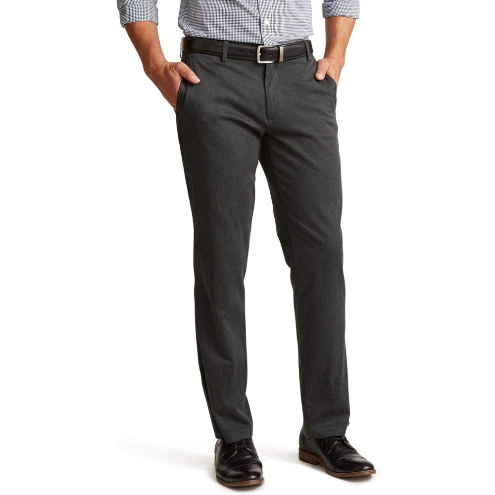 imageDockers Mens Straight Fit Signature Lux Cotton Stretch Khaki PantCharcoal Heather