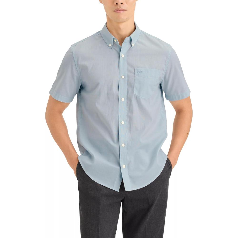 imageDOCKERS Mens Classic Fit Short Sleeve Signature Shirt with Stain DefenderNew Dean Eoe Tourmaline Pattern