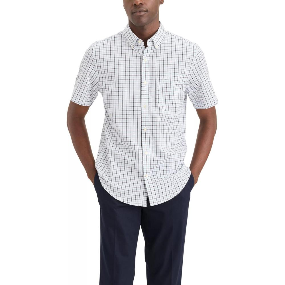 imageDOCKERS Mens Classic Fit Short Sleeve Signature Shirt with Stain DefenderNew Kittridge Lucent White Tourmaline Plaid
