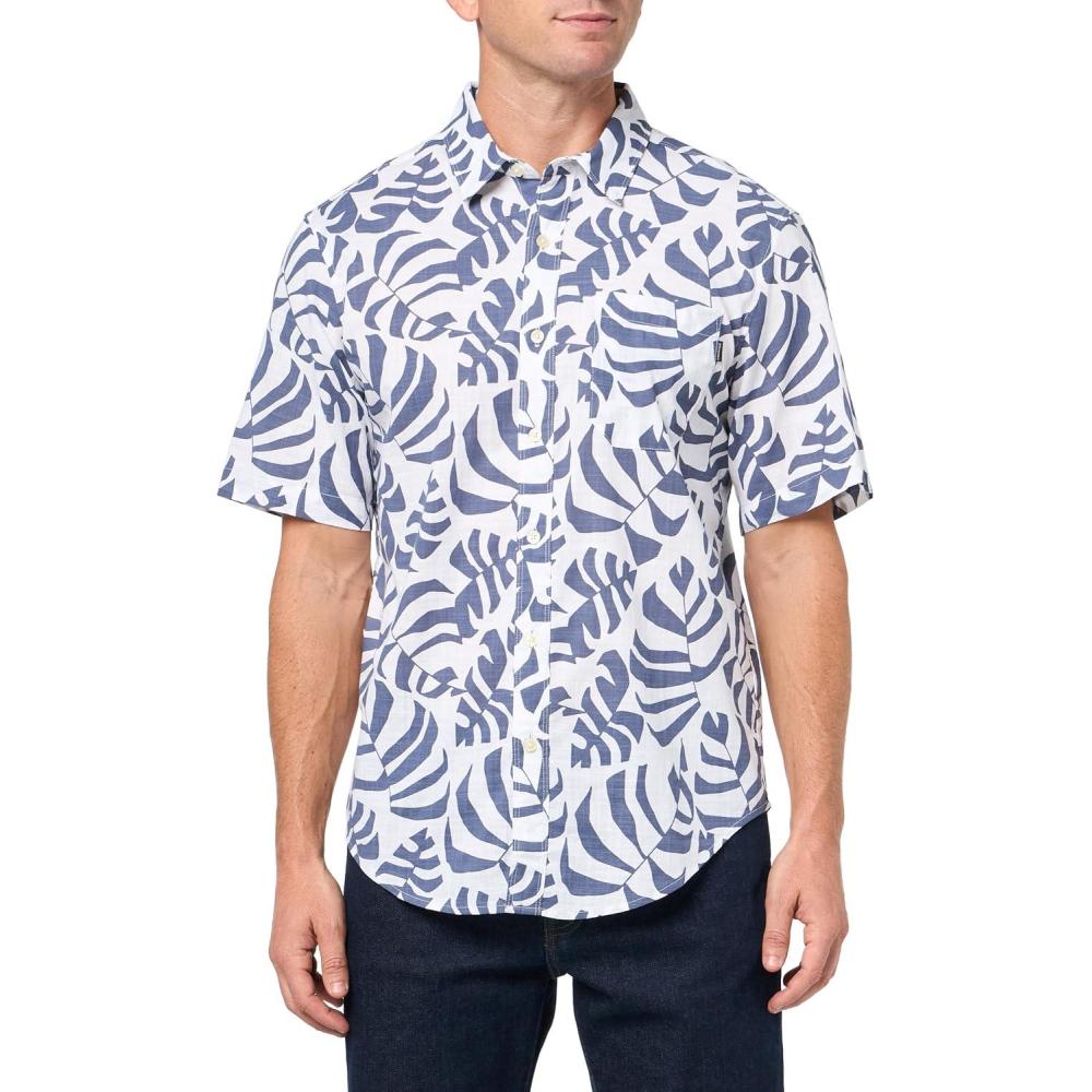 imageDOCKERS Mens Regular Fit Short Sleeve Ultimate ShirtNew Palmero Slub Lucent White Print