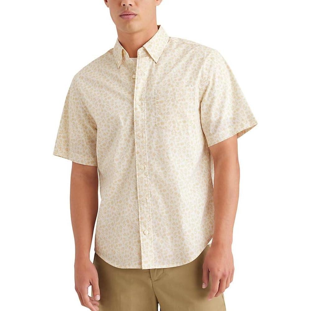 imageDockers Mens Classic Fit Short Sleeve Signature Comfort Flex Shirt Standard and Big ampamp TallKhaki  Pipa Wheat Print
