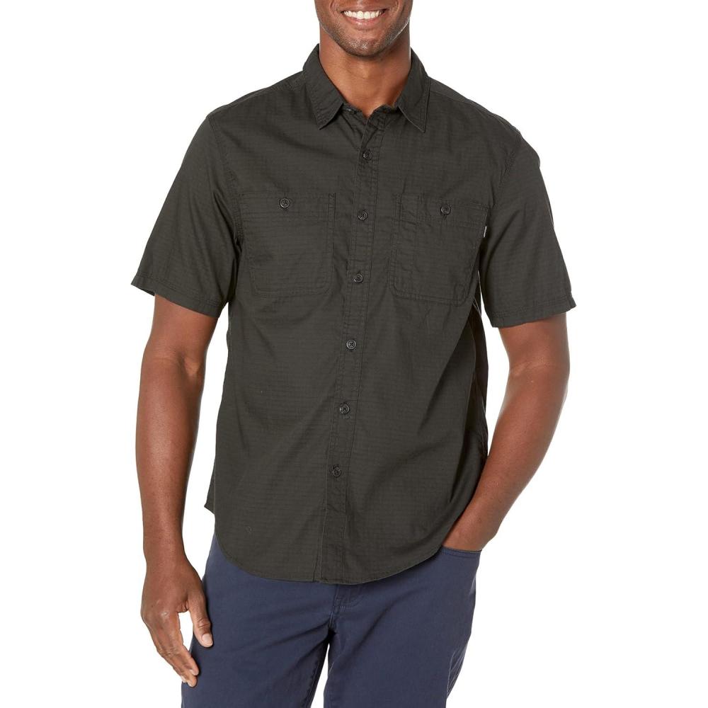 imageDockers Mens Regular Fit Short Sleeve Utility ShirtPirate Black  Solid Rip Stop