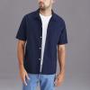 Dockers Men’s Regular Fit Short Sleeve Camp Collar Shirt(Navy Blazer – Solid (Seersucker))