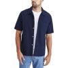 Dockers Men’s Regular Fit Short Sleeve Camp Collar Shirt(Navy Blazer – Solid (Seersucker))