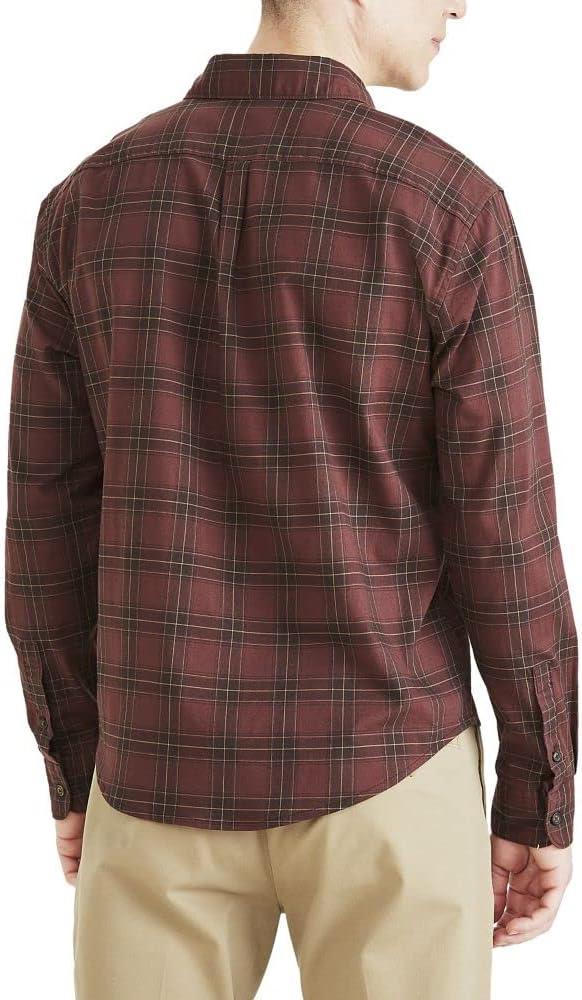 imageDockers Mens Regular Fit Long Sleeve Casual Shirt Regular and Big ampamp TallBitter Chocolate Burgundy  Ana Vista Plaid Oxford