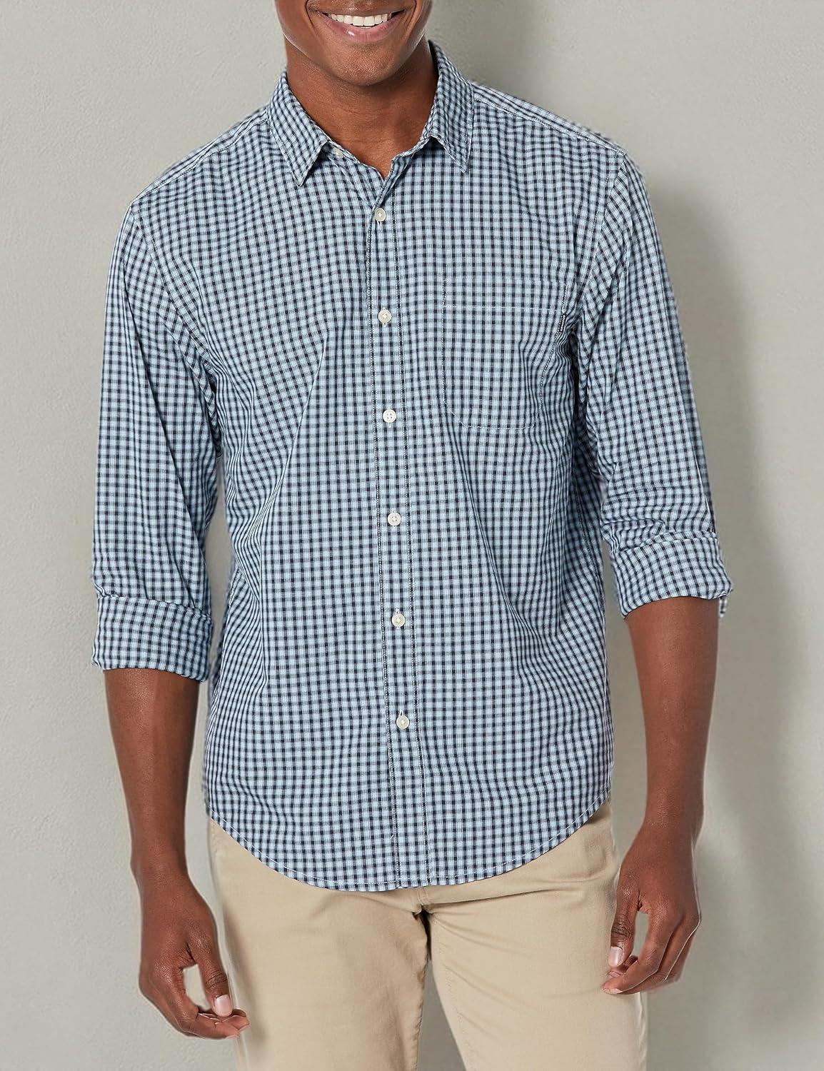 imageDockers Mens Regular Fit Long Sleeve Casual Shirt Regular and Big ampamp TallBlue Bell  Stadium Gingham Poplin