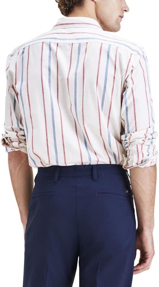 imageDockers Mens Regular Fit Long Sleeve Casual Shirt Regular and Big ampamp TallCherry Bomb Red  Laguna Stripe Slub