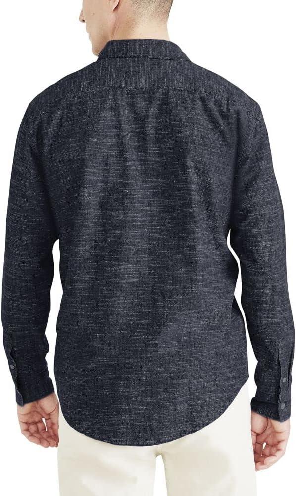 imageDockers Mens Regular Fit Long Sleeve Casual Shirt Regular and Big ampamp TallDark Blue Wash  Solid Chambray