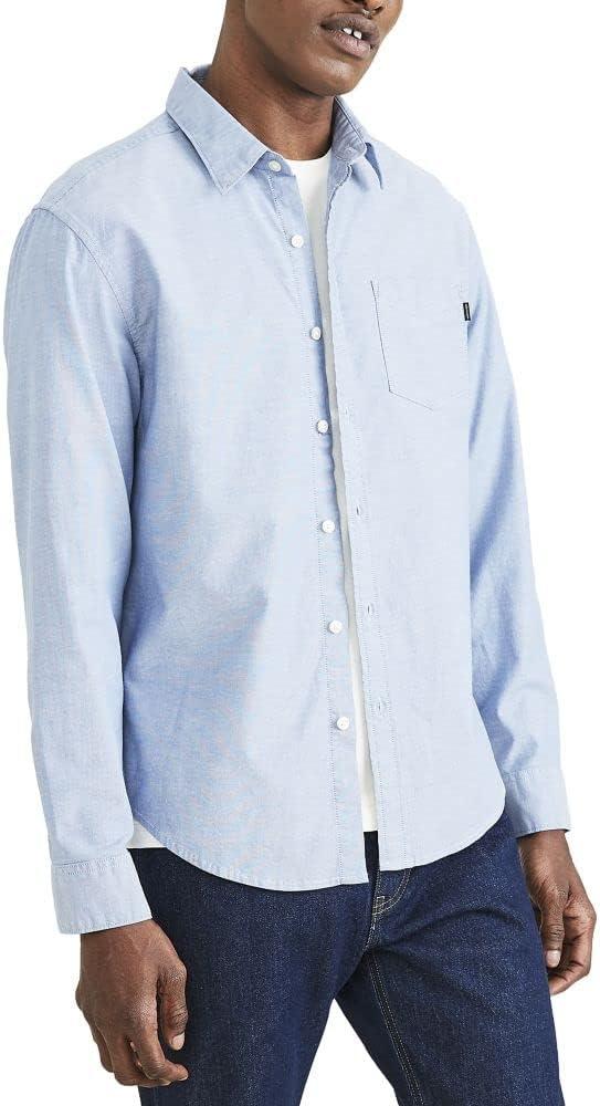 imageDockers Mens Regular Fit Long Sleeve Casual Shirt Regular and Big ampamp TallDelft Blue  End on End Oxford