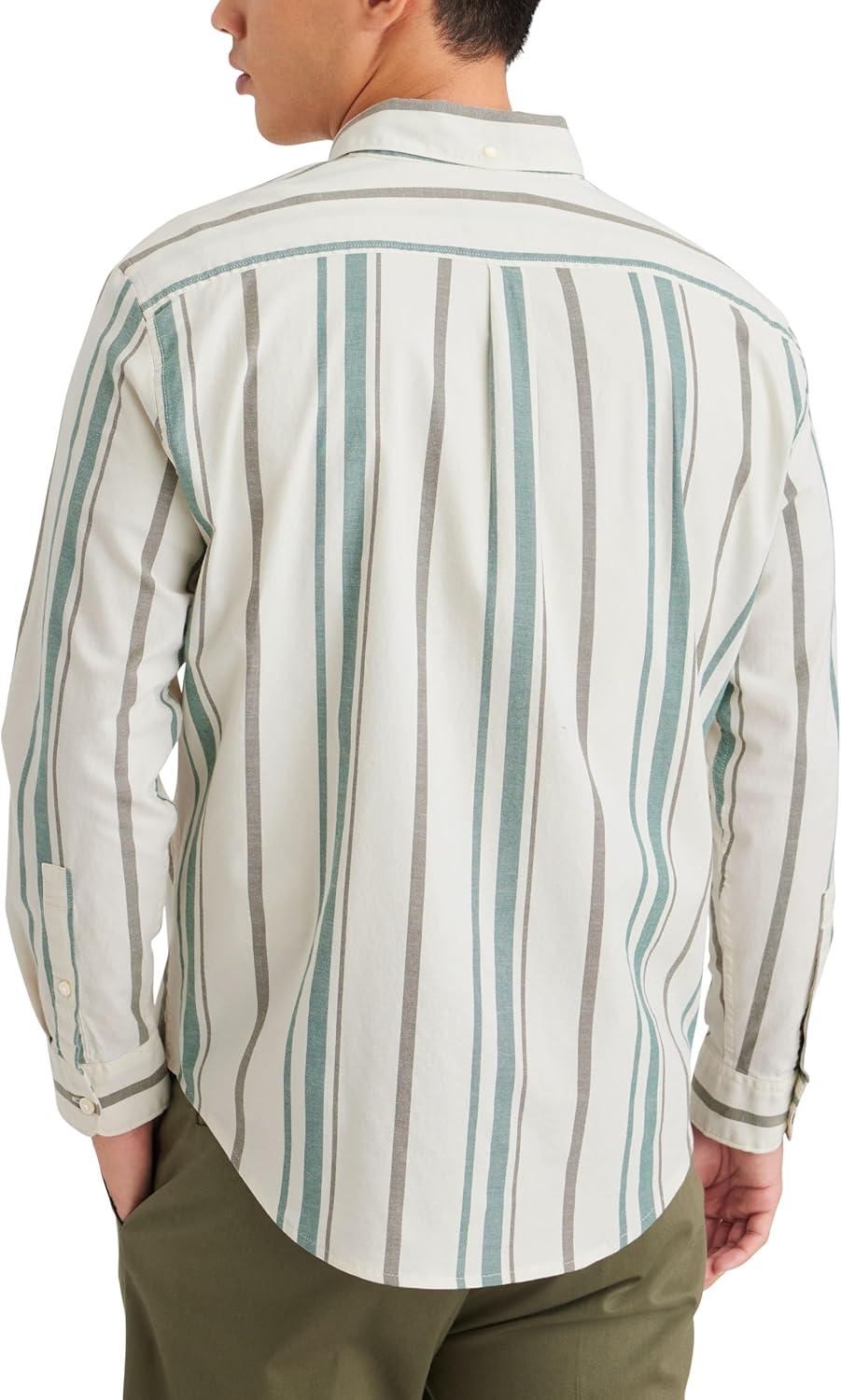 imageDockers Mens Regular Fit Long Sleeve Casual Shirt Regular and Big ampamp TallDune Oxford Egret Stripe