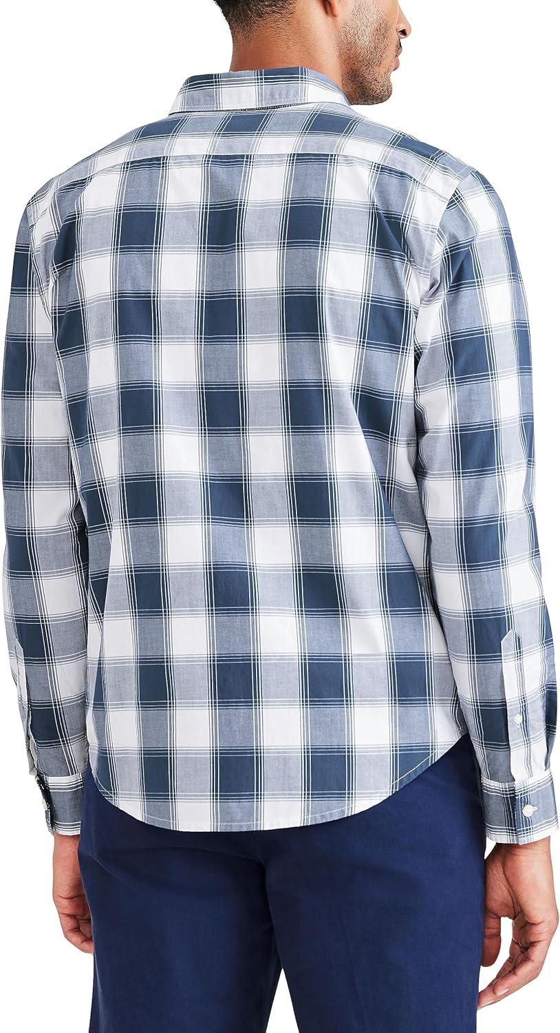 imageDockers Mens Regular Fit Long Sleeve Casual Shirt Regular and Big ampamp TallEgret White  Oceanic Plaid