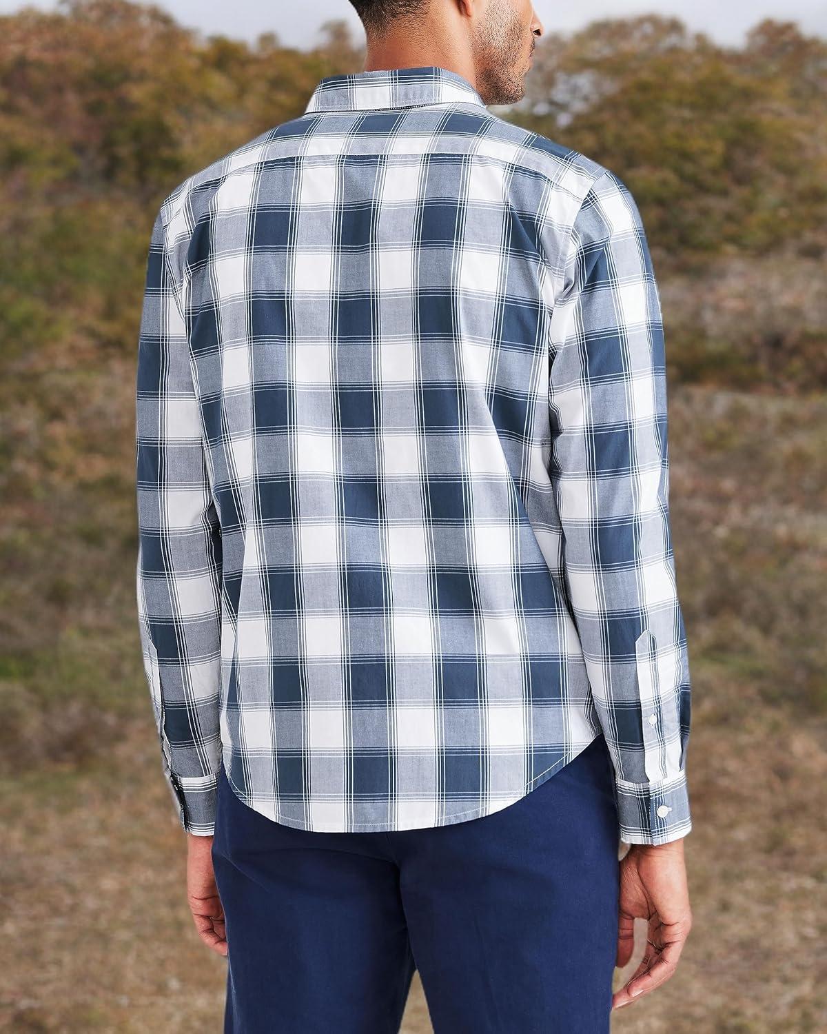 imageDockers Mens Regular Fit Long Sleeve Casual Shirt Regular and Big ampamp TallEgret White  Oceanic Plaid