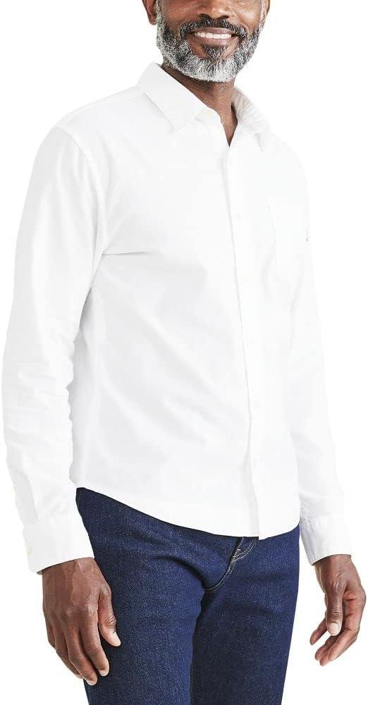 imageDockers Mens Regular Fit Long Sleeve Casual Shirt Regular and Big ampamp TallLucent White  Solid Oxford