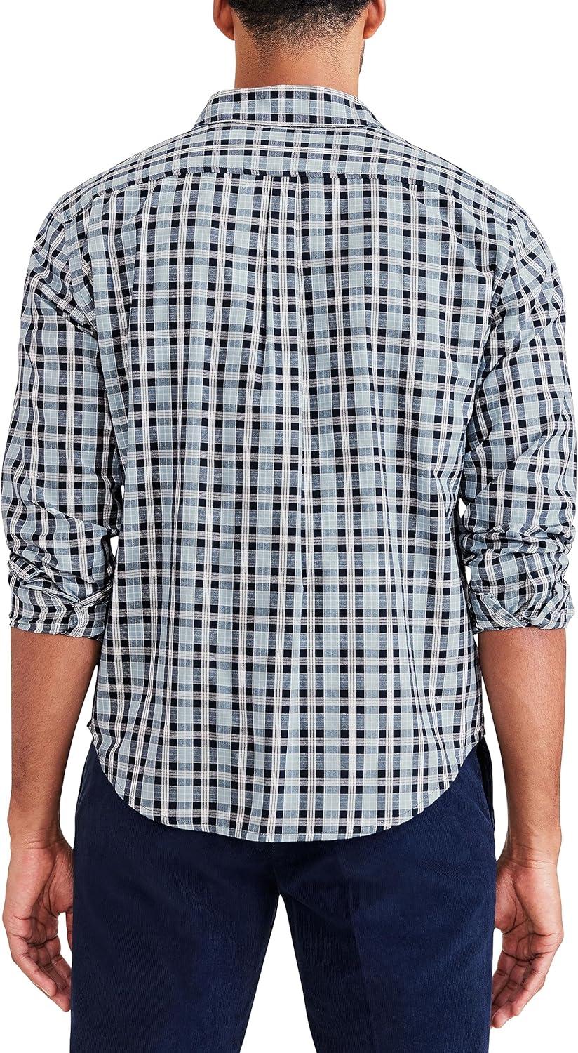 imageDockers Mens Regular Fit Long Sleeve Casual Shirt Regular and Big ampamp TallMountain Creek Blue  Quartnerback Plaid Oxford