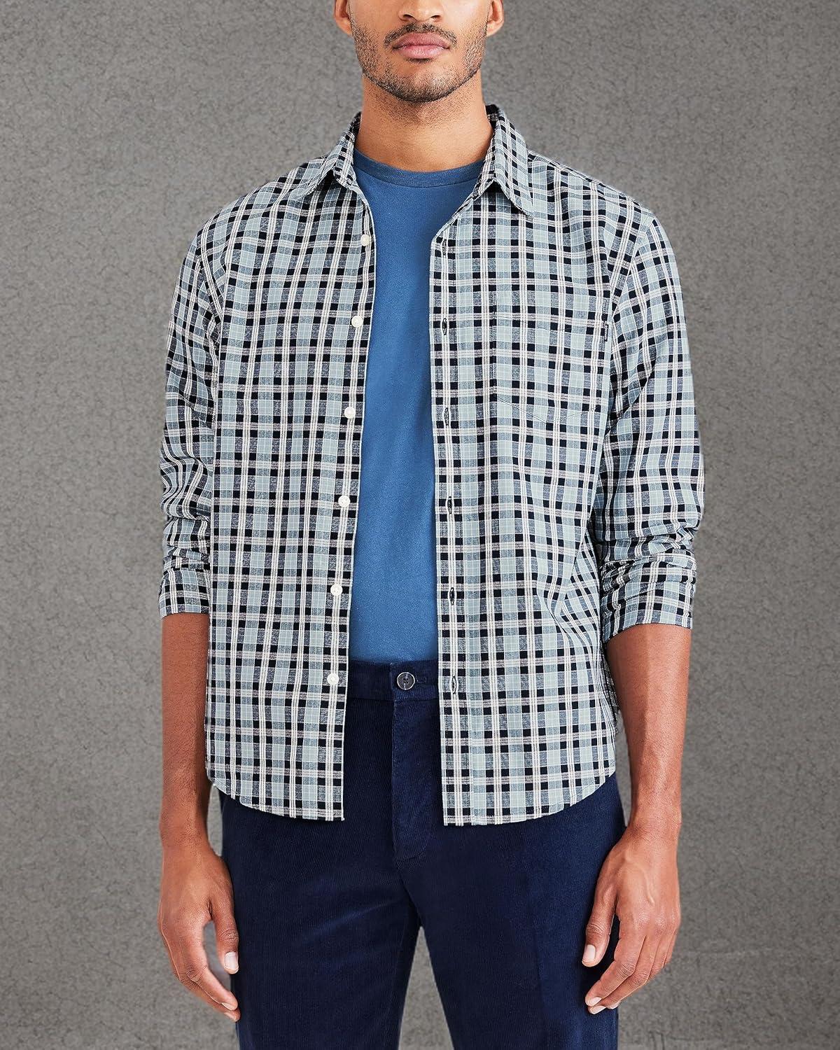 imageDockers Mens Regular Fit Long Sleeve Casual Shirt Regular and Big ampamp TallMountain Creek Blue  Quartnerback Plaid Oxford