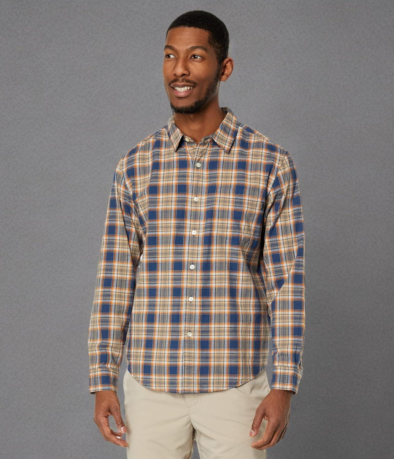 imageDockers Mens Regular Fit Long Sleeve Casual Shirt Regular and Big ampamp TallOcean Blue  San Antonio Plaid Slub