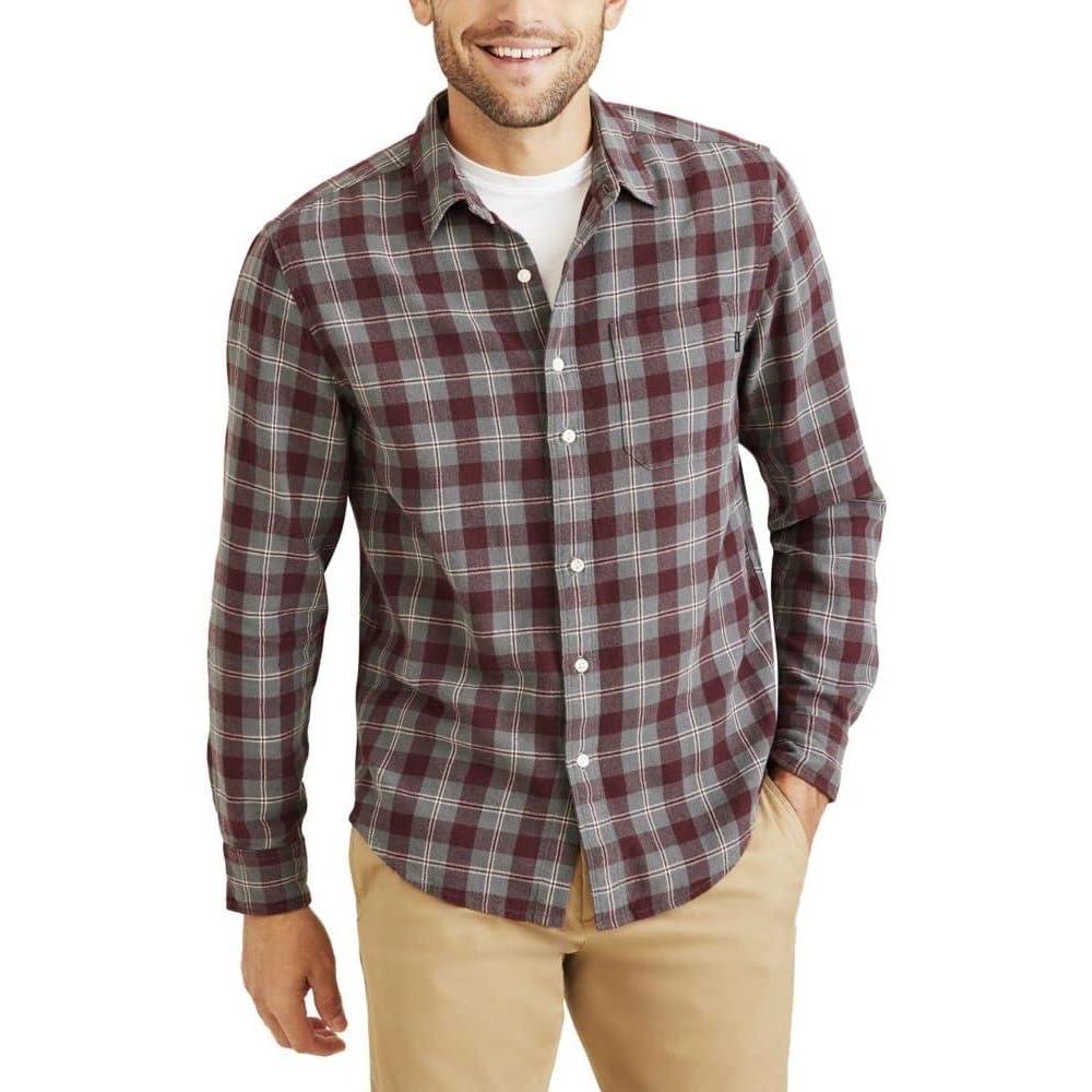 imageDockers Mens Regular Fit Long Sleeve Casual Shirt Regular and Big ampamp TallBitter Chocolate  Seahaven Plaid Flannel