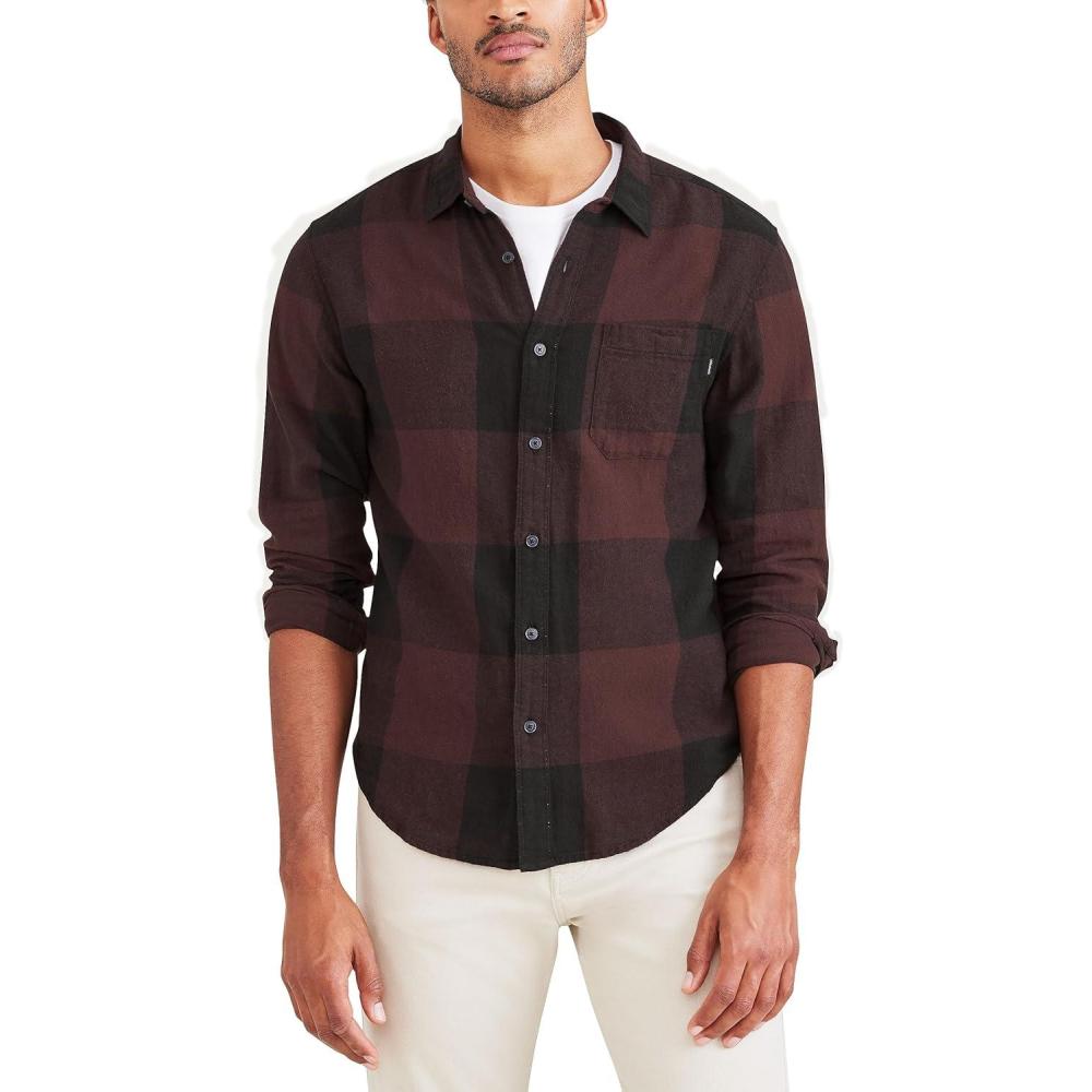 imageDockers Mens Regular Fit Long Sleeve Casual Shirt Regular and Big ampamp TallDecadent Chocolate Brown  Davis Flannel