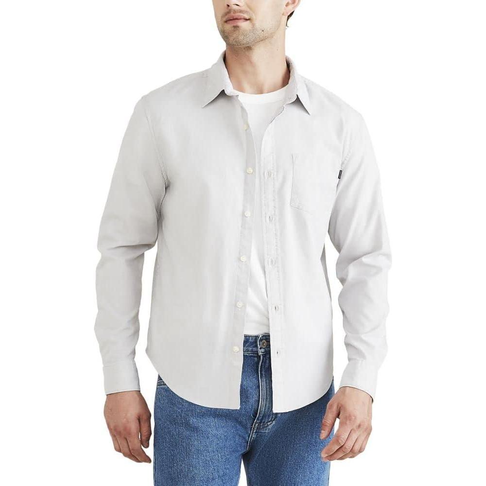 imageDockers Mens Regular Fit Long Sleeve Casual Shirt Regular and Big ampamp TallFoil Grey  End on End Oxford