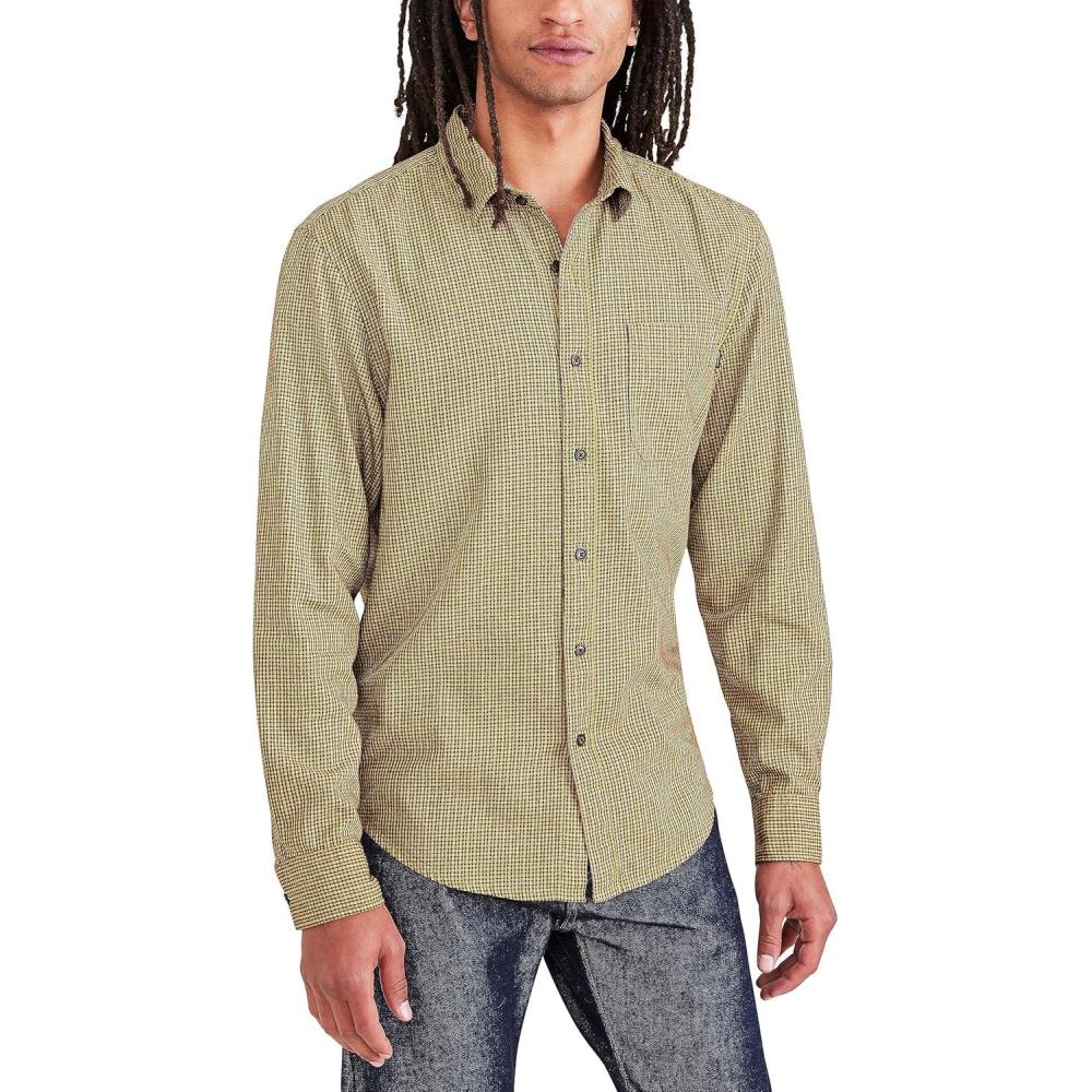 imageDockers Mens Regular Fit Long Sleeve Casual Shirt Regular and Big ampamp TallNugget Gold  Champion Twill