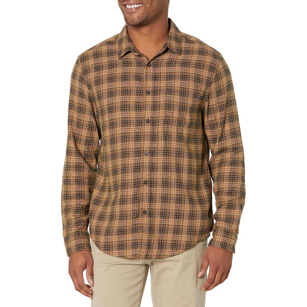 imageDockers Mens Regular Fit Long Sleeve Casual Shirt Regular and Big ampamp TallTan  Bakersz Flannel
