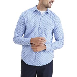 Dockers Men’s Regular Fit Long Sleeve Casual Shirt (Regular and Big & Tall)(Delt Blue – La Almeja Print (Slub))
