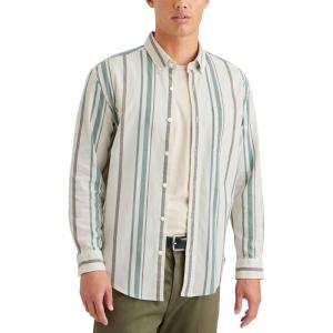 Dockers Men’s Regular Fit Long Sleeve Casual Shirt (Regular and Big & Tall)(Dune Oxford Egret -Stripe)