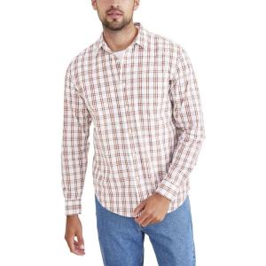 Dockers Men’s Regular Fit Long Sleeve Casual Shirt (Regular and Big & Tall)(Mocha Bisque Brown – Sturgis Plaid (Poplin))