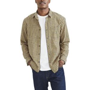 Dockers Men’s Regular Fit Long Sleeve Casual Shirt (Regular and Big & Tall)(Old Gold Yellow – Cupertino Plaid (Slub))