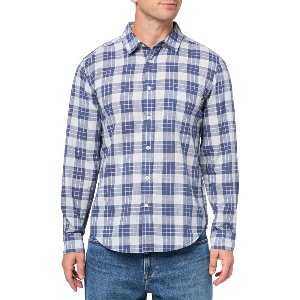 imageDOCKERS Mens Regular Fit Long Sleeve Ultimate ShirtNew Felice Slub Arctic Ice Plaid