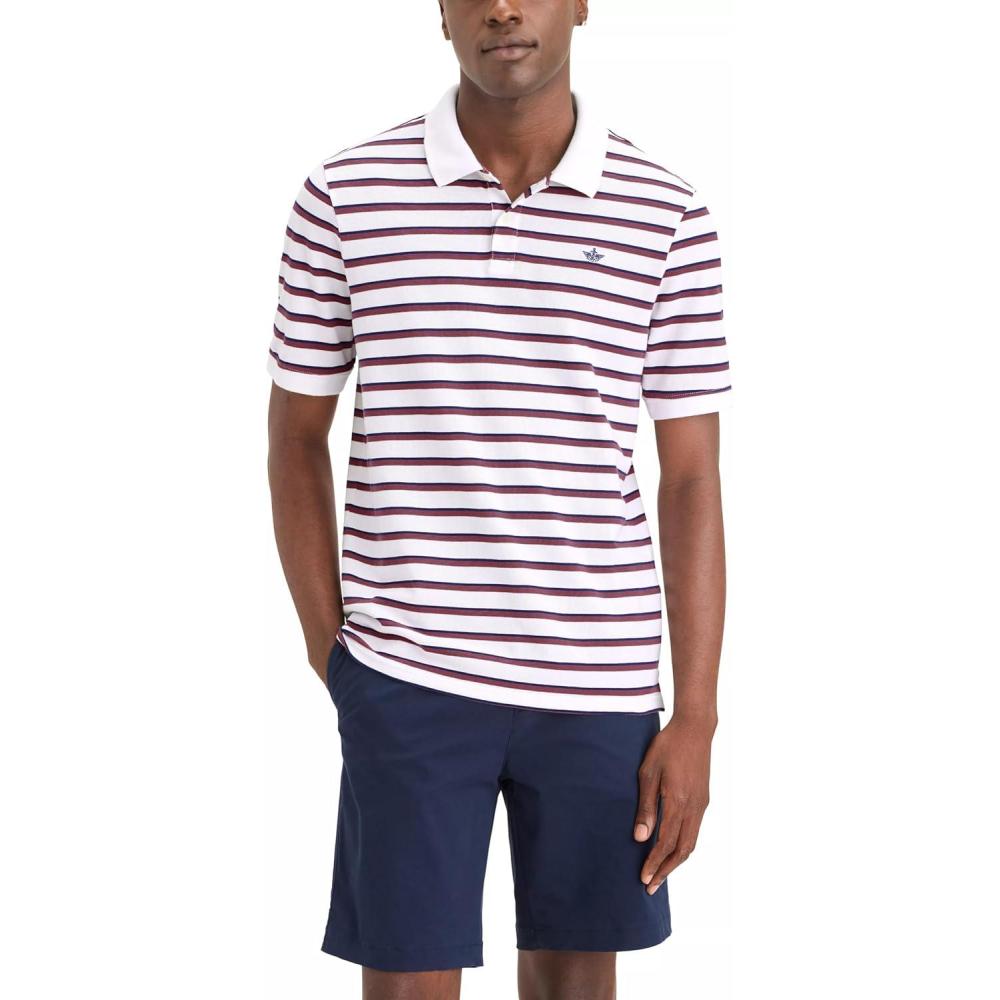 imageDOCKERS Mens Regular Fit Short Sleeve Performance Pique PoloNew Marlette Lucent White New Blue Dry Rose Stripe
