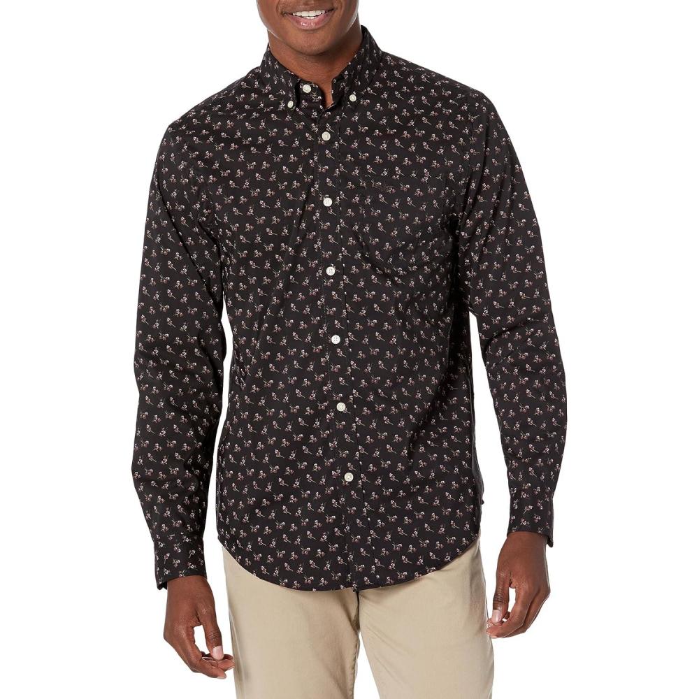 imageDockers Mens Classic Fit Long Sleeve Signature Comfort Flex Shirt Standard and Big ampamp TallBlack Bean  Julian Print