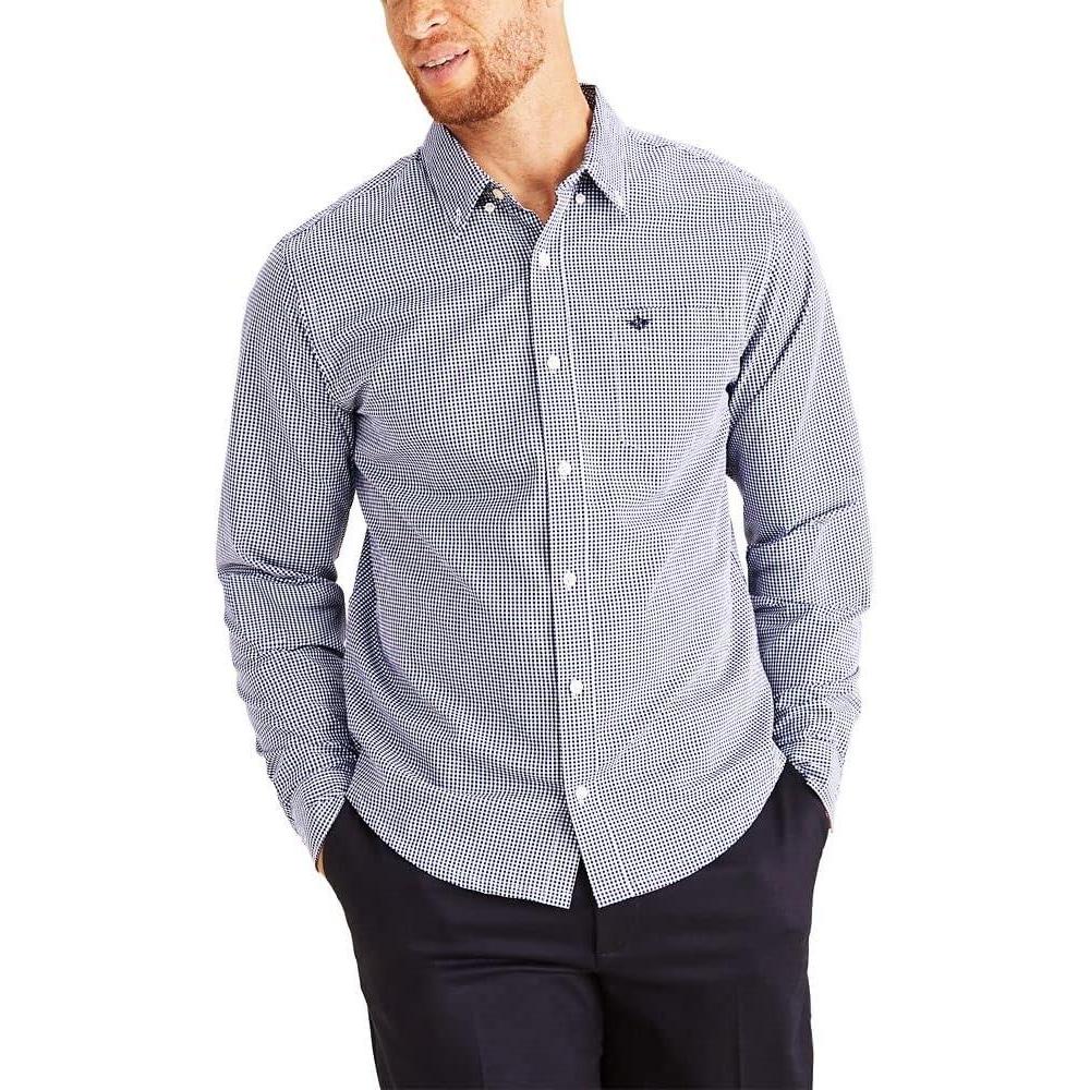 imageDockers Mens Classic Fit Long Sleeve Signature Comfort Flex Shirt Standard and Big ampamp TallMedieval Blue  Gingham Plaid