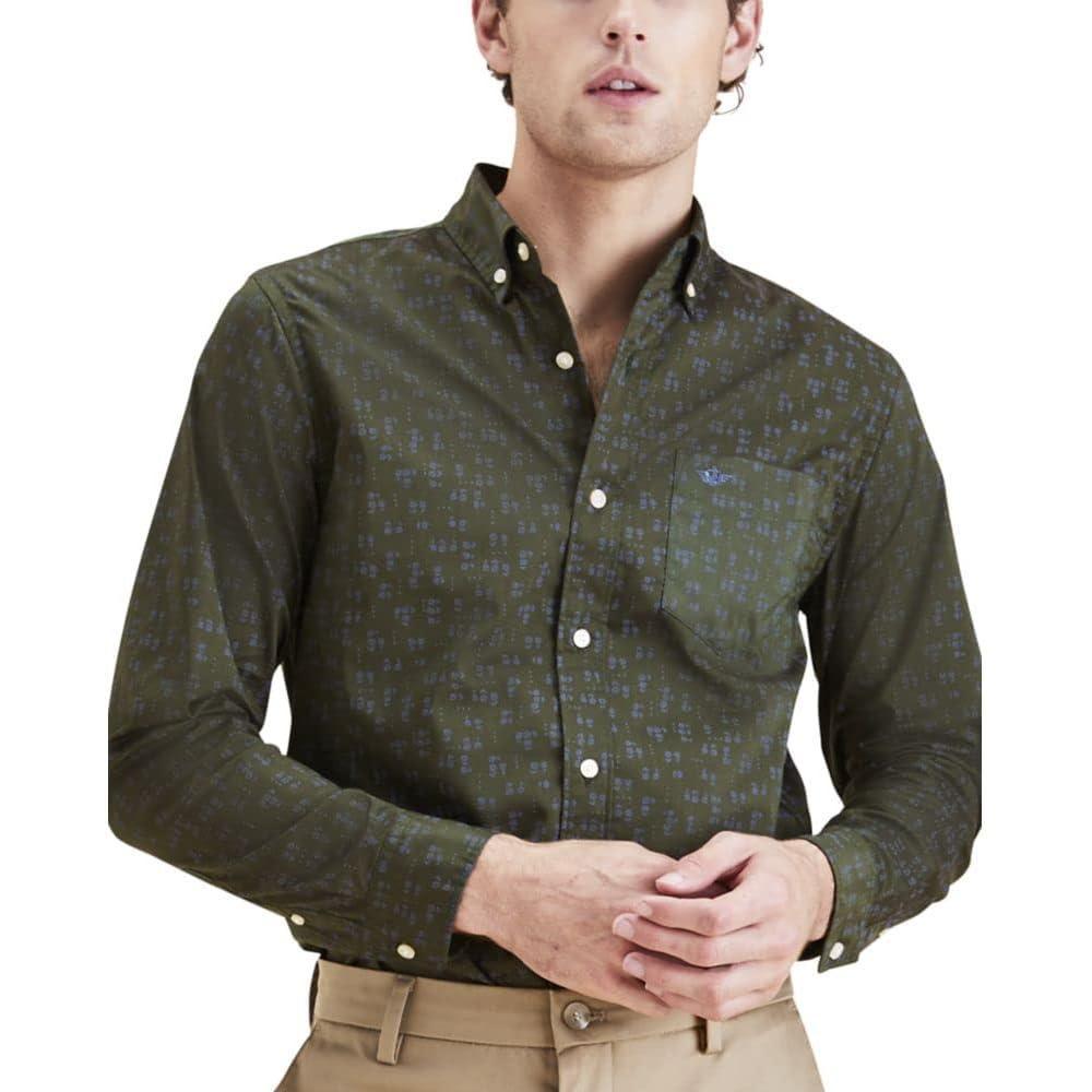 imageDockers Mens Classic Fit Long Sleeve Signature Comfort Flex Shirt Standard and Big ampamp TallNavy Blazer  La Paz Print