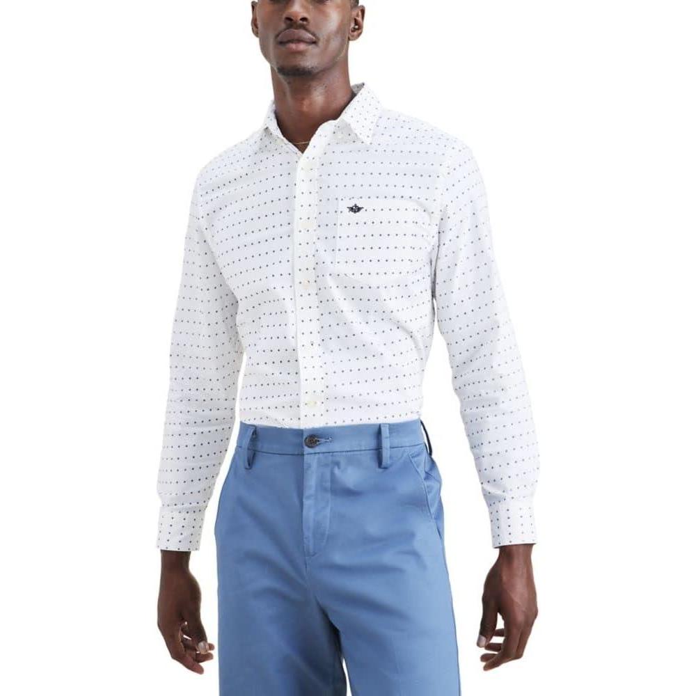 imageDockers Mens Classic Fit Long Sleeve Signature Comfort Flex Shirt Standard and Big ampamp TallNavy Blazer Grey  El Cayuco Print