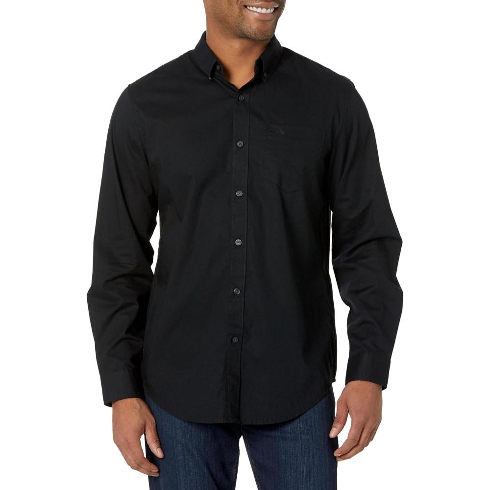 imageDockers Mens Classic Fit Long Sleeve Signature Iron Free Shirt with Stain DefenderBlack  Solid