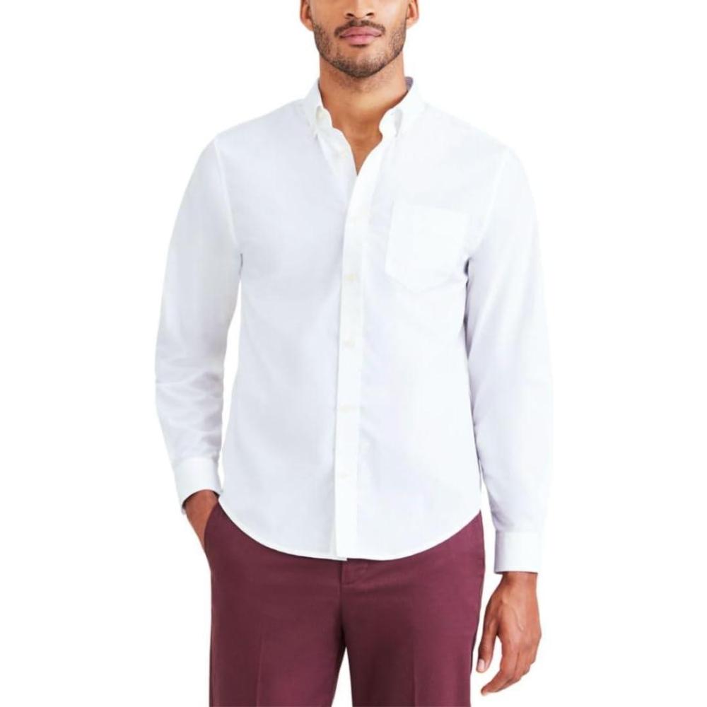 imageDockers Mens Classic Fit Long Sleeve Signature Iron Free Shirt with Stain DefenderLucent White  Solid