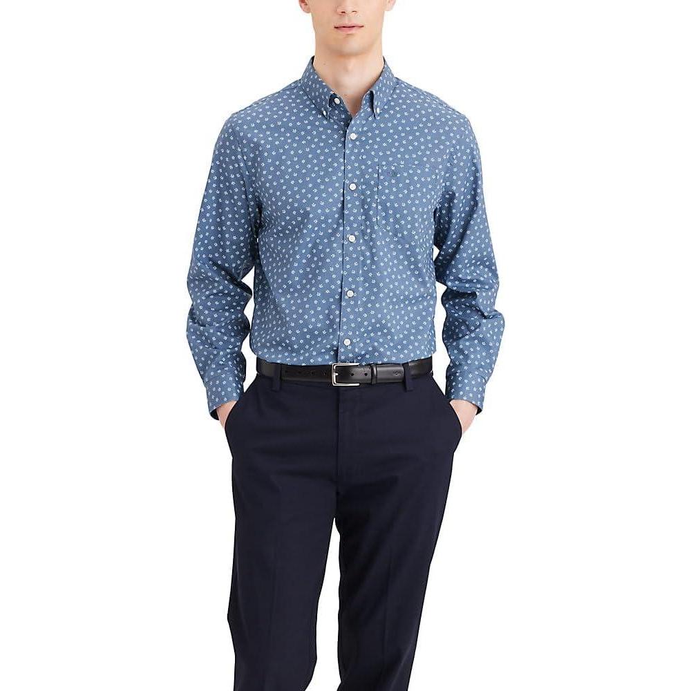 imageDockers Mens Classic Fit Long Sleeve Signature Iron Free Shirt with Stain DefenderNew Bud Bluefin  Print