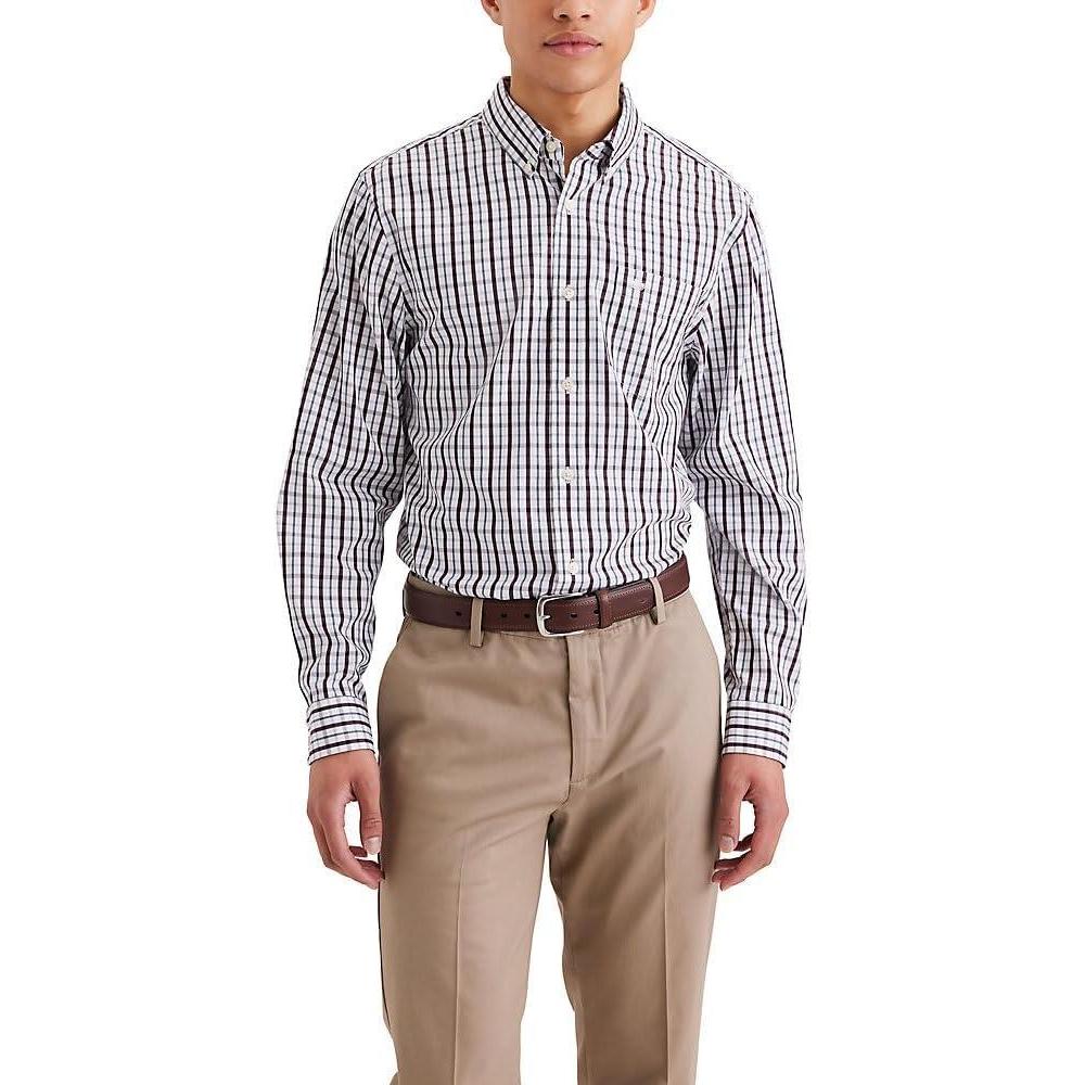 imageDockers Mens Classic Fit Long Sleeve Signature Iron Free Shirt with Stain DefenderNew Dawn Caramel Caf  Print