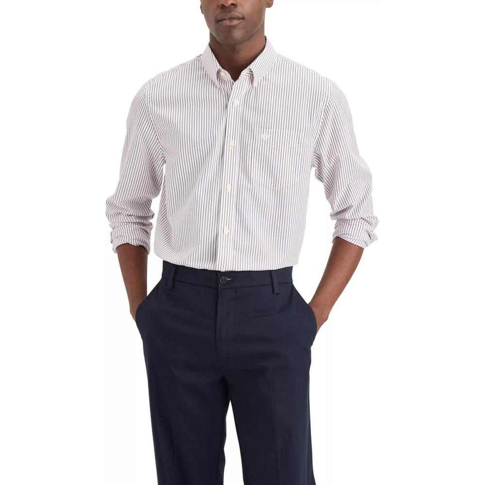 imageDockers Mens Classic Fit Long Sleeve Signature Iron Free Shirt with Stain DefenderNew Madison Lucent White Stripe