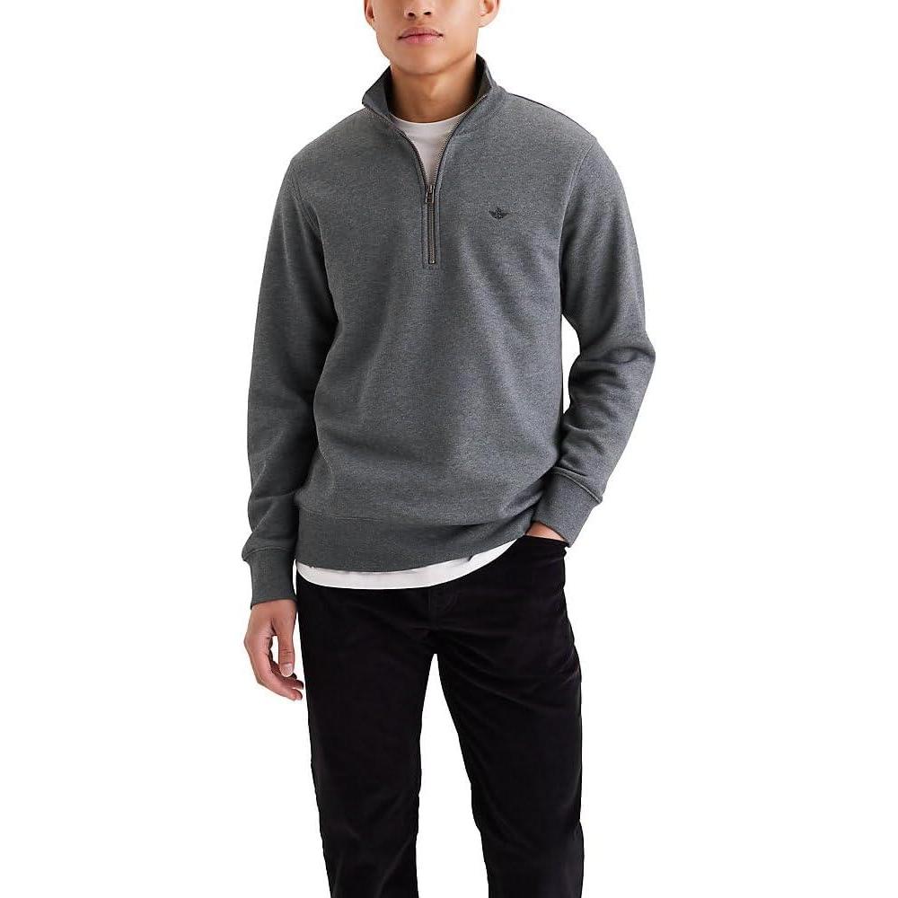 imageDockers Mens Regular Fit Long Sleeve 14 Zip Fleece SweatshirtNew Dark Grey Heather
