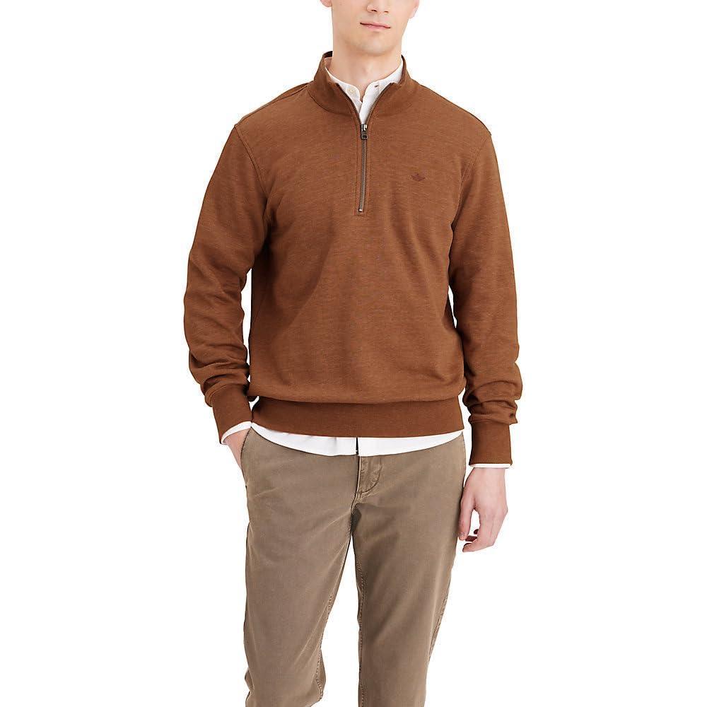 imageDockers Mens Regular Fit Long Sleeve 14 Zip Fleece SweatshirtNew Heather Caramel Caf